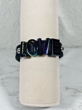 BCBG "LOVE" Letter Black Leather Bracelet